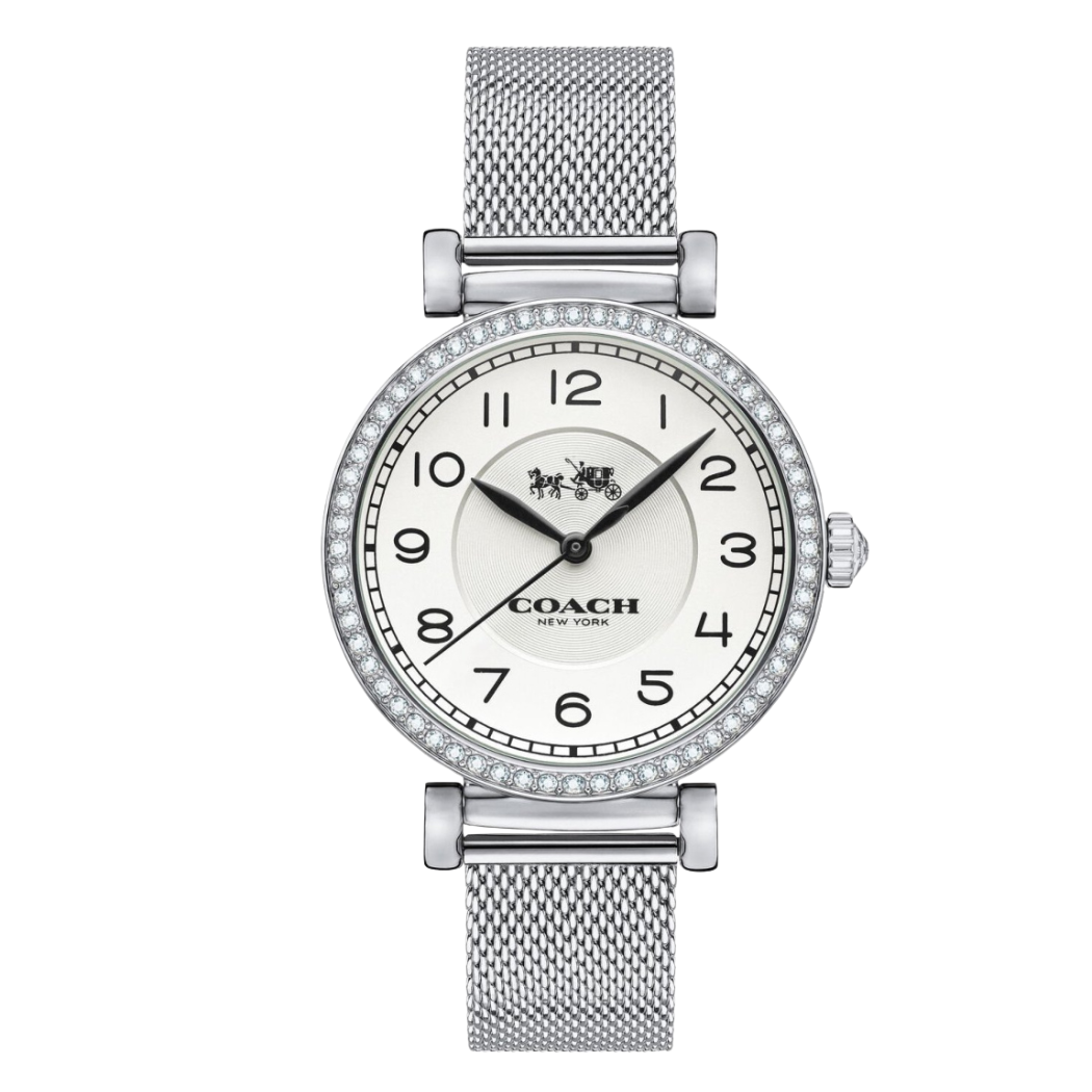Coach Silver Mesh Bracelet White Dial Quartz Watch for Ladies - 14502651