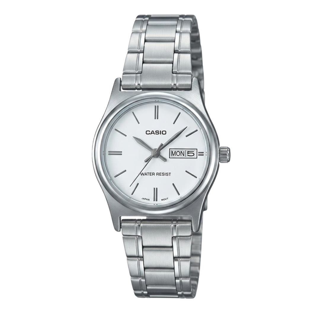 Casio Silver Stainless Steel White Dial Quartz Watch for Ladies - LTP-V006D-7B2UDF