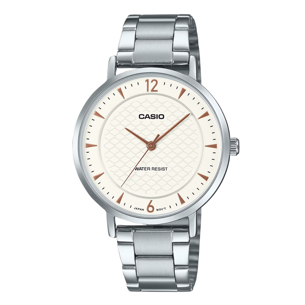 Casio Silver Stainless Steel White Dial Quartz Watch for Ladies - LTP-VT04D-7ADF