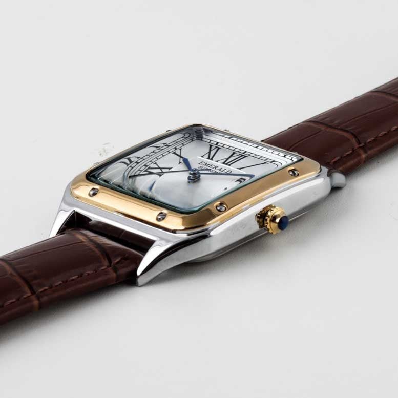 Emerald Santos ES-2033 White Dial Two-Tone Brown Leather Men's Watch