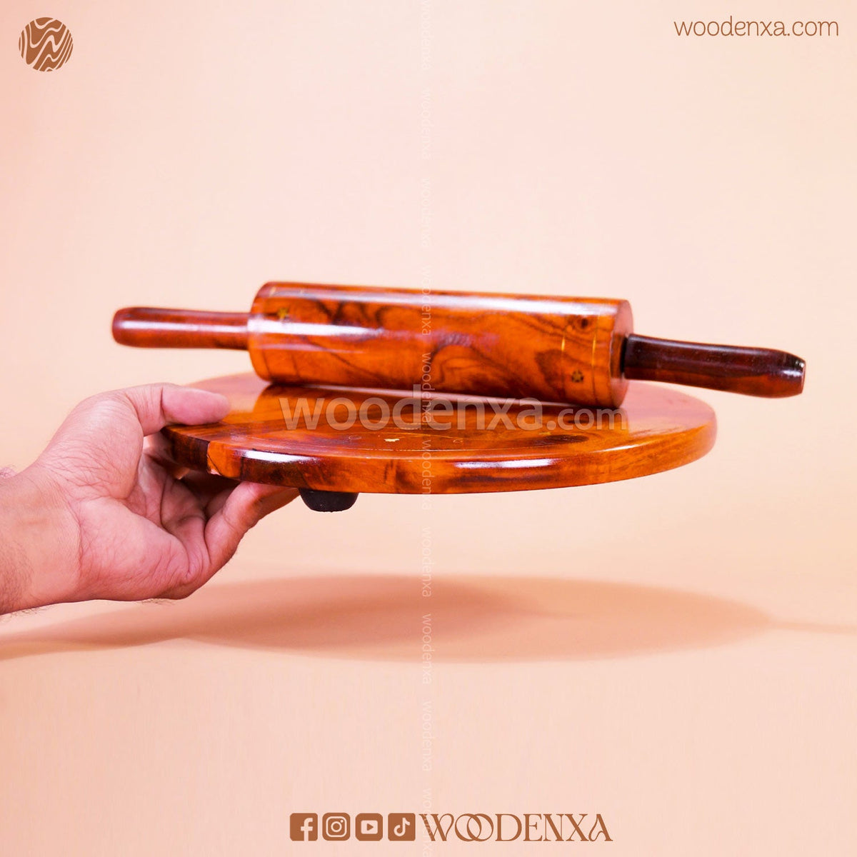 Wooden Chakla Belan Roti Maker with Brass Work | Handmade by Woodenxa