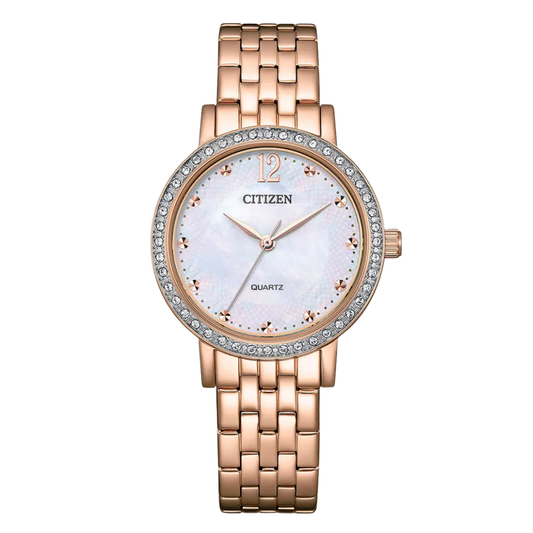 Citizen Gold Stainless Steel White Dial Quartz Watch for Ladies - EL3108-53D