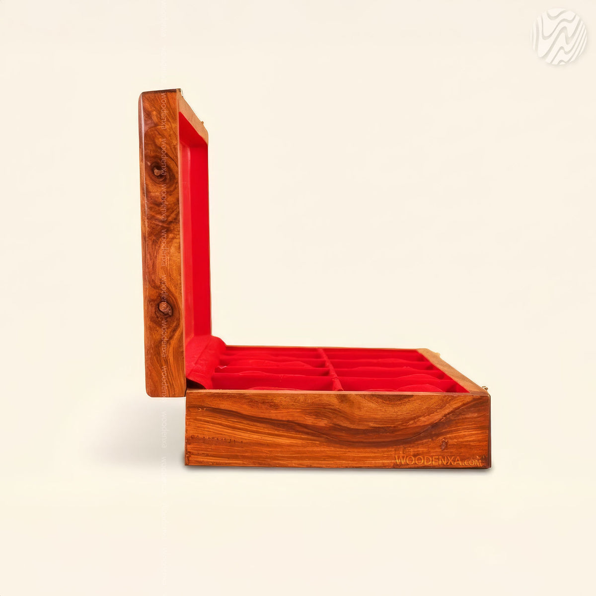 10 Watch Wooden Box with Acrylic Glass Top & Golden Button | Handmade by Woodenxa