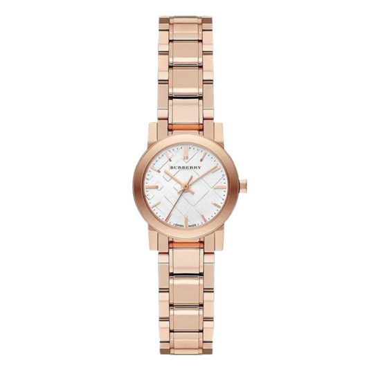 Burberry Check Gold Stainless Steel White Dial Quartz Watch for Ladies - BU9104