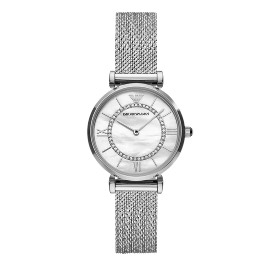 Emporio Armani Silver Mesh Bracelet White Dial Quartz Watch for Ladies - AR11319