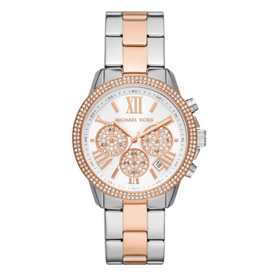 Michael Kors Bryn Two-tone Stainless Steel White Dial Chronograph Quartz Watch for Ladies - MK-7201