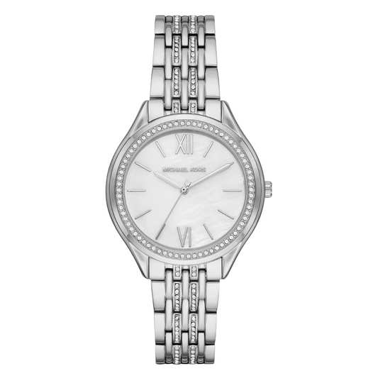 Michael Kors Mindy Silver Stainless Steel White Dial 30 m Watch for Ladies - MK7075