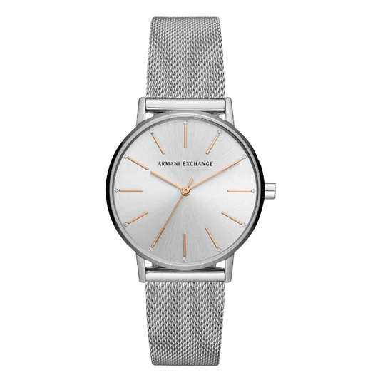 Armani Exchange Cayde Silver Mesh Breclet White Dial Quartz Watch for Ladies - Ax-7112M