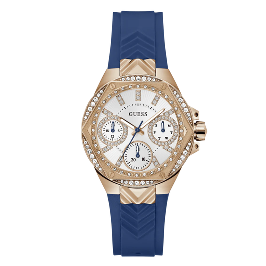 Guess Blue Silicone Strap White Dial Quartz Watch for Ladies - GW0774l3