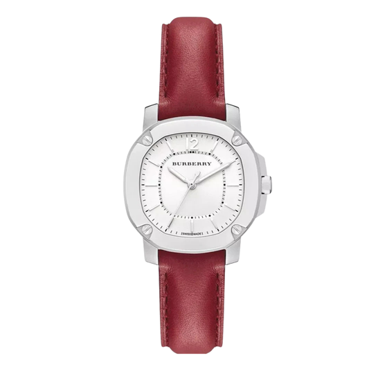 Burberry Red Leather Strap White Dial Quartz Watch for Ladies - BBY1705