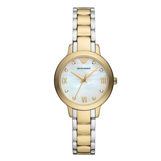 Emporio Armani Two-Tone Stainless Steel White Dial Quartz Watch for Ladies - AR11513