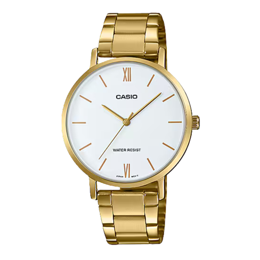 Casio Gold Stainless Steel White Dial Quartz Watch for Ladies - LTP-VT01G-7BUDF