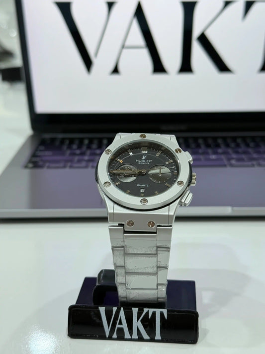 Hublot Classic Fusion Chronograph Silver Steel Bracelet — Black Dial
