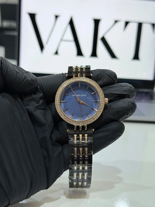 Michael Kors Darci Blue Dial Black Ion-Plated Ladies Watch