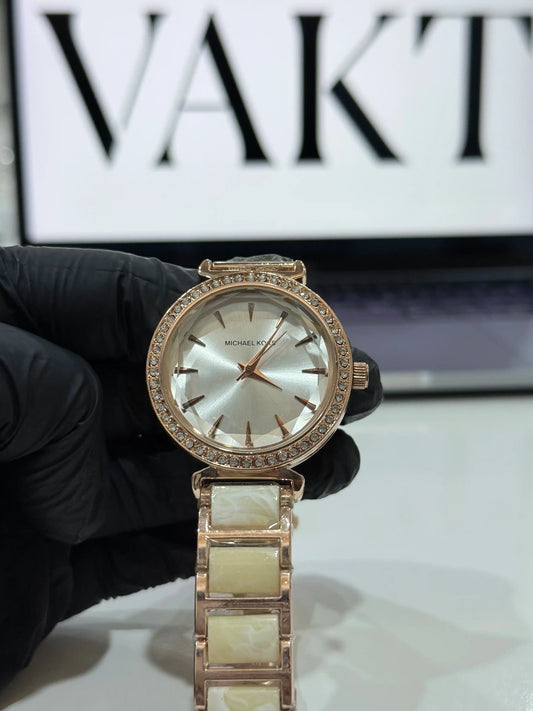 Michael Kors Darci Marble Chain - White and Gold