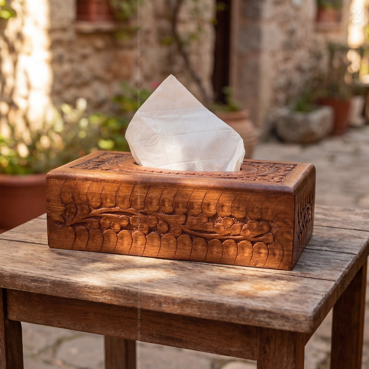 Small Size Handcrafted Fully Carved Wooden Tissue Box 8inch| Woodenxa