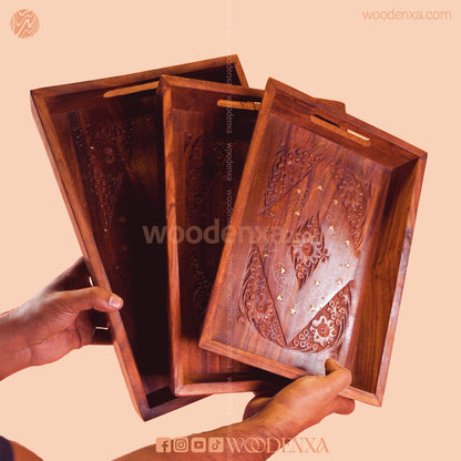 Wooden Carving Tray Set of 3 – Handmade Serving & Storage Trays by Woodenxa