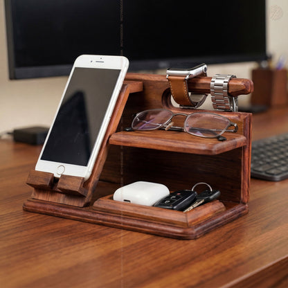 Wooden Multi-Functional Desk Organizer – Phone Stand, Watch & Key Holder