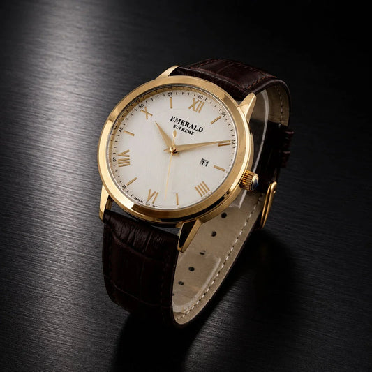 Emerald Classic Oyster ES-9004-White Dial Gold-Tone Men's Watch