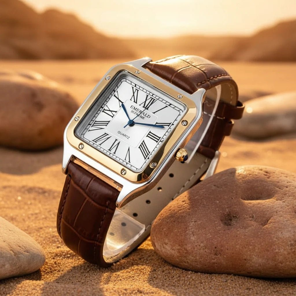 Emerald Santos ES-2033 White Dial Two-Tone Brown Leather Men's Watch