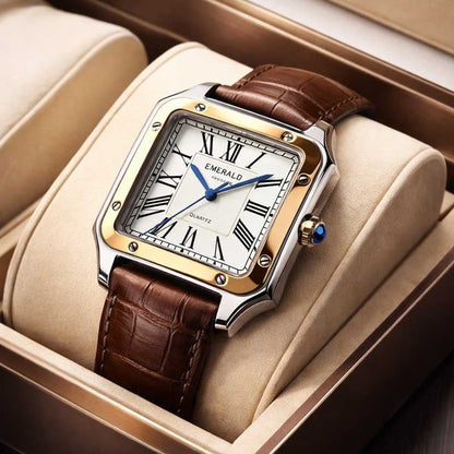 Emerald Santos ES-2033 White Dial Two-Tone Brown Leather Men's Watch