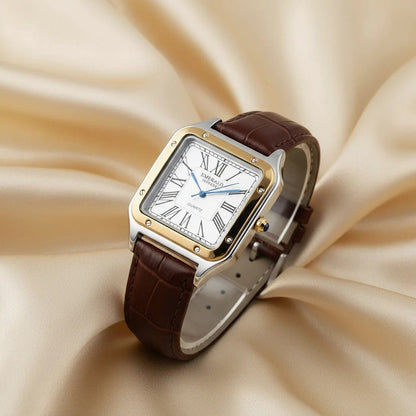 Emerald Santos ES-2033 White Dial Two-Tone Brown Leather Men's Watch