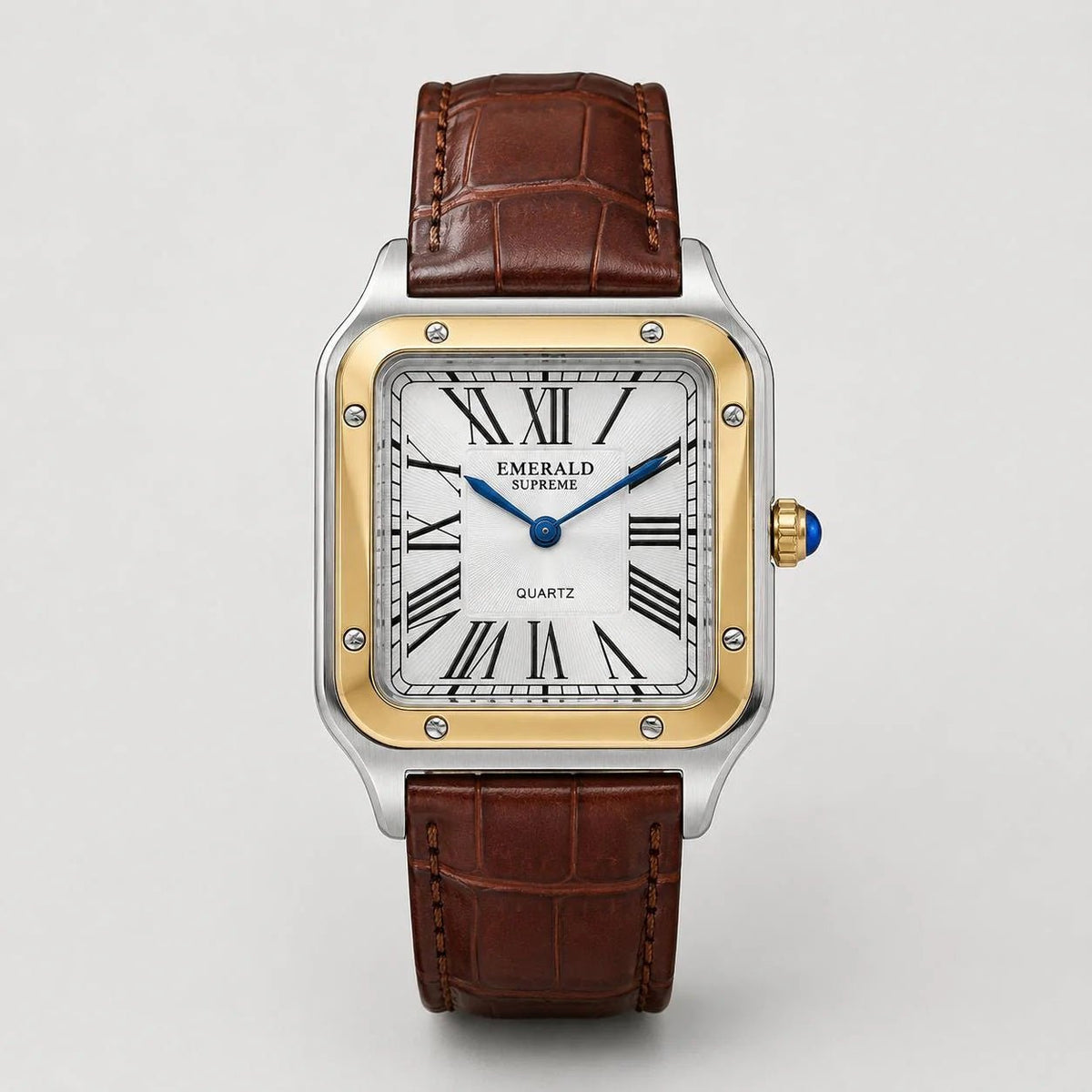 Emerald Santos ES-2033 White Dial Two-Tone Brown Leather Men's Watch
