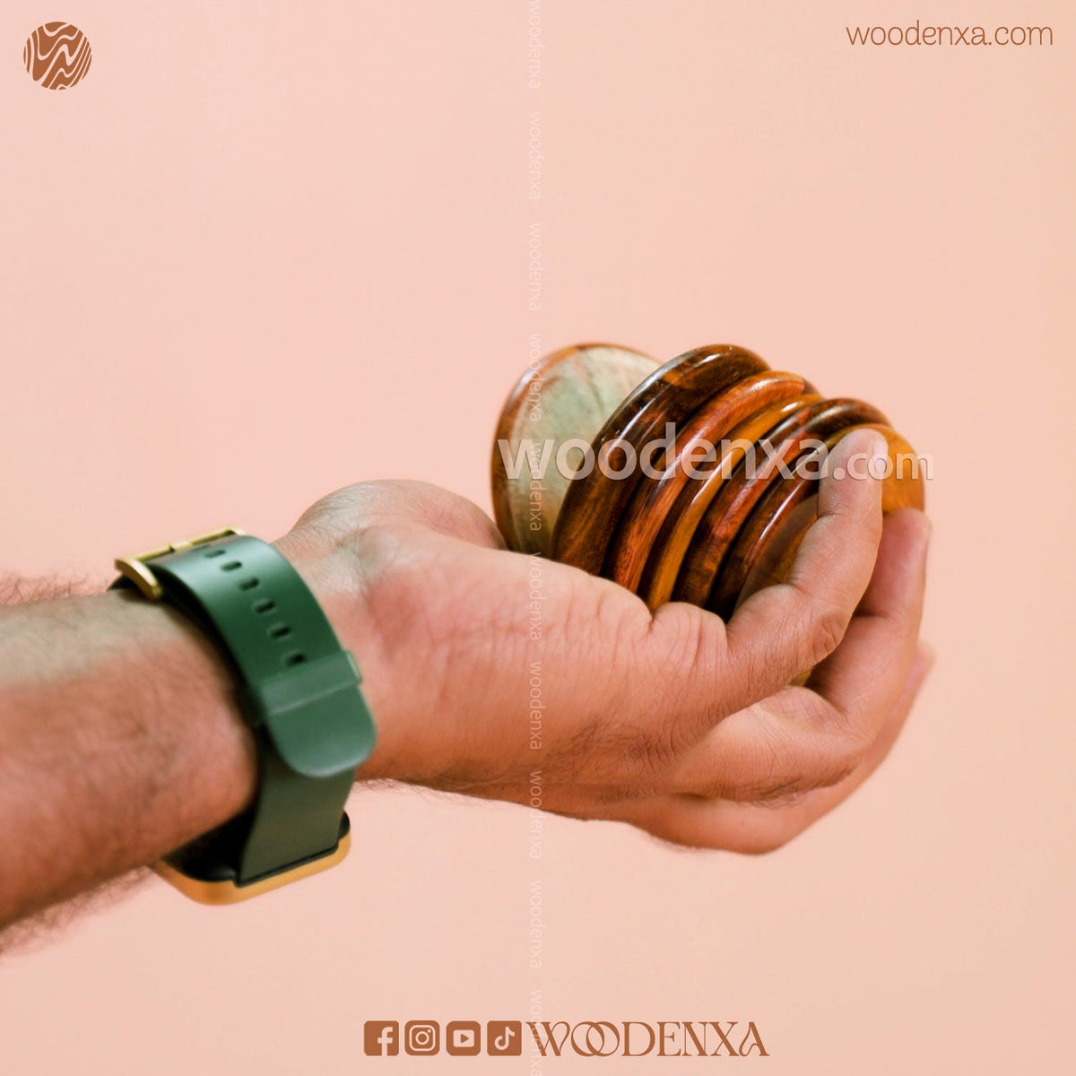 Handmade Wooden Tea Mates Set Stand with Brass Work | Woodenxa