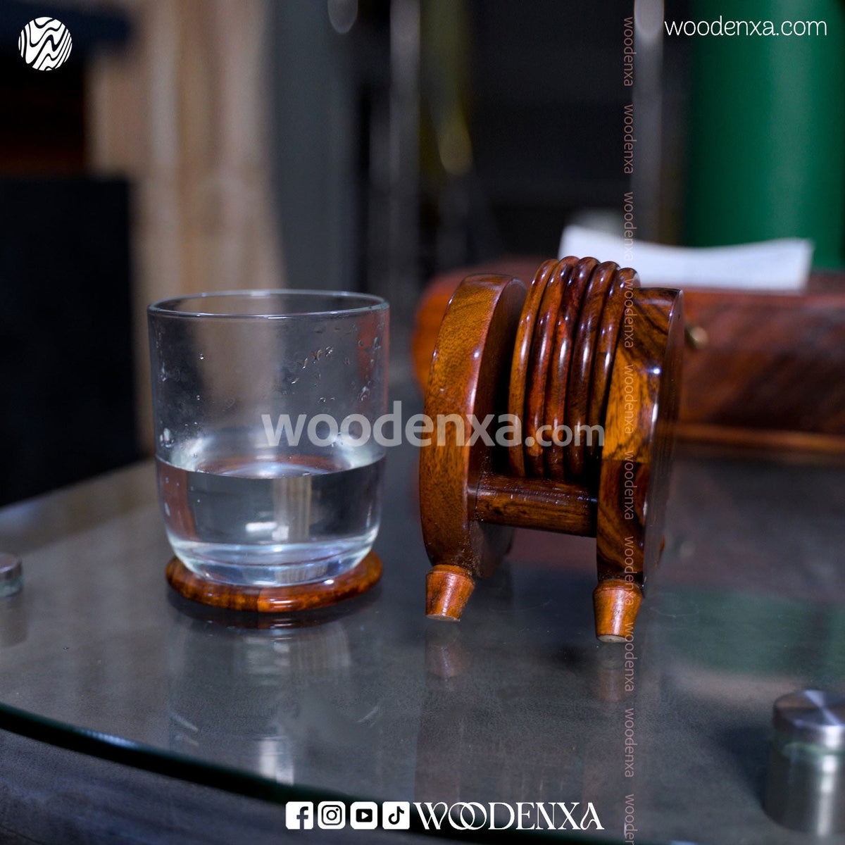 Handmade Wooden Tea Mates Set Stand with Brass Work | Woodenxa