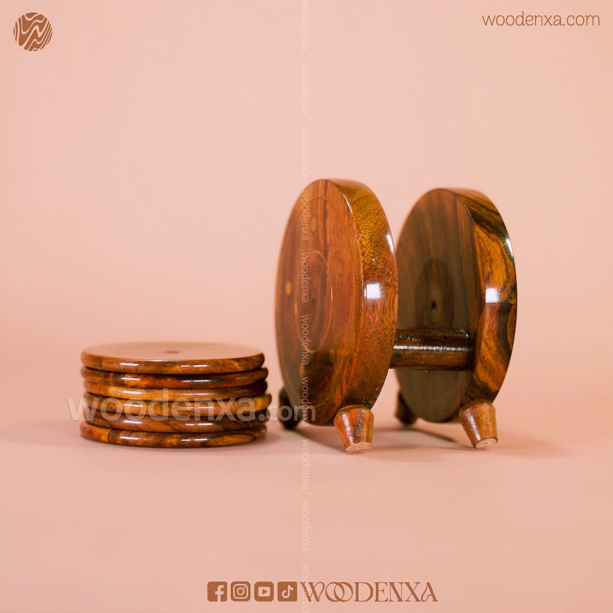 Handmade Wooden Tea Mates Set Stand with Brass Work | Woodenxa