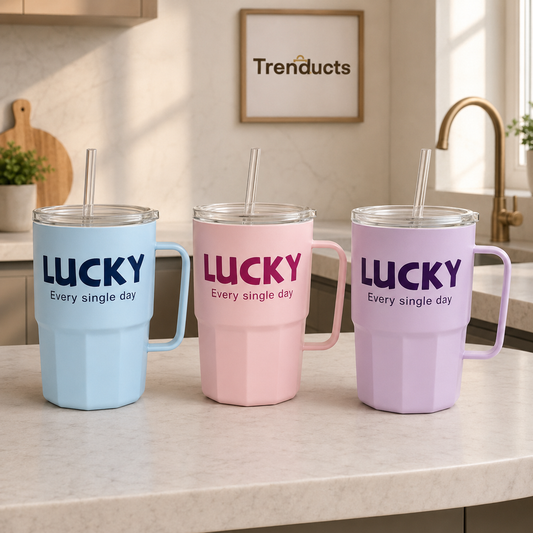 Lucky Glass Sipper with Handle, Lid & Straw