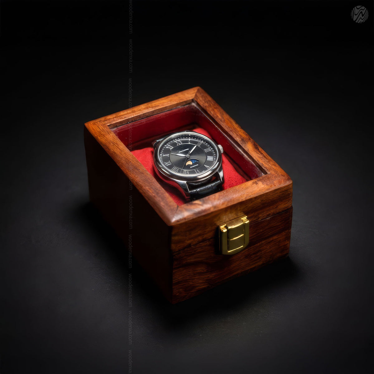 1 Wooden Watch Box with Glass Top & Golden Button | Handmade Sheesham Wood by Woodenxa