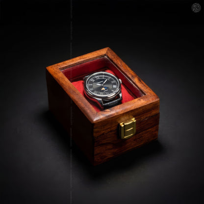 1 Wooden Watch Box with Glass Top & Golden Button | Handmade Sheesham Wood by Woodenxa