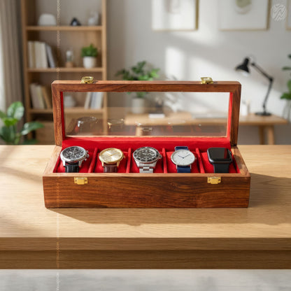 5 Watch Wooden Box with Acrylic Glass Top | Handmade by Woodenxa