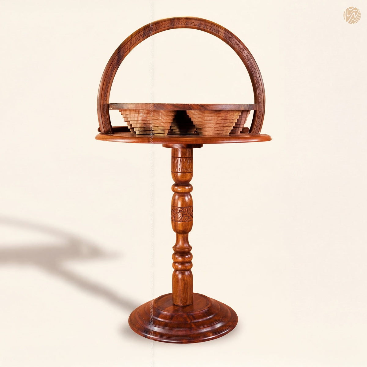 Dry Fruit Wooden Table with Foldable Basket | Handmade by Woodenxa