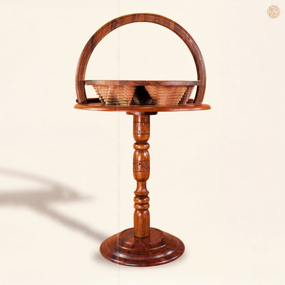 Dry Fruit Wooden Table with Foldable Basket | Handmade by Woodenxa