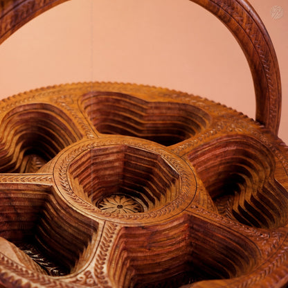 Dry Fruit Wooden Table with Foldable Basket | Handmade by Woodenxa