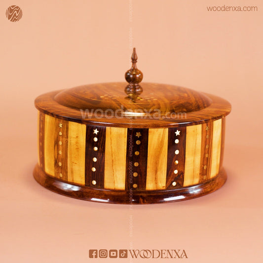 Wooden Hot Pot Steel Container with Bar Design Brass Work – Insulated Food Warmer & Server | Woodenxa