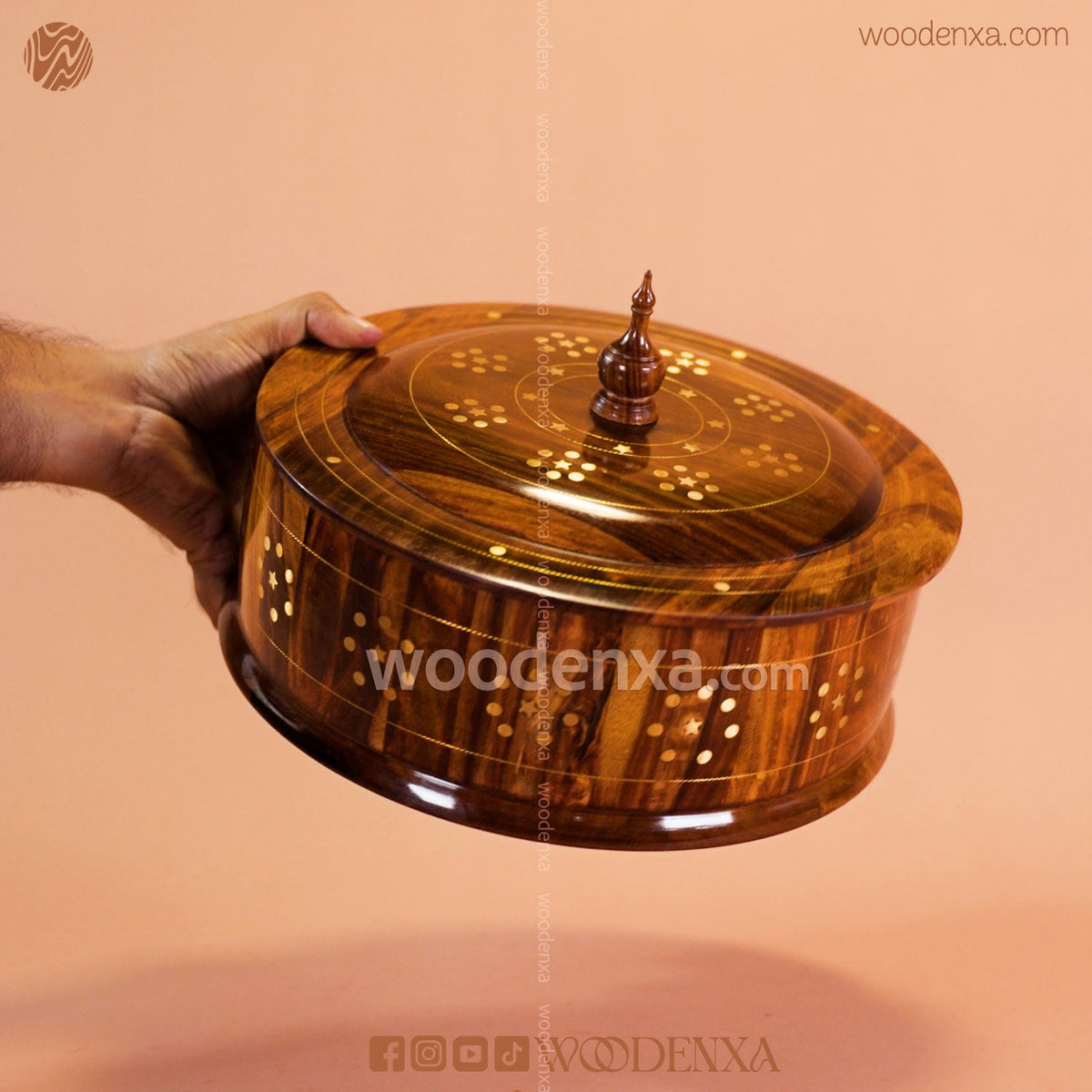 Wooden Hot Pot with Brass Work – Steel Container & Insulated Food Warmer | Woodenxa