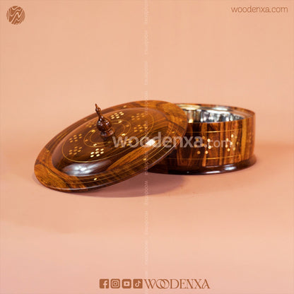 Wooden Hot Pot with Brass Work – Steel Container & Insulated Food Warmer | Woodenxa