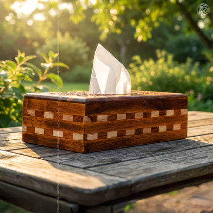 Wooden Tissue Box Tukri Design | Rustic Handmade Aesthetic by Woodenxa