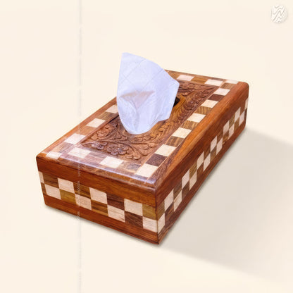 Wooden Tissue Box Tukri Design | Rustic Handmade Aesthetic by Woodenxa