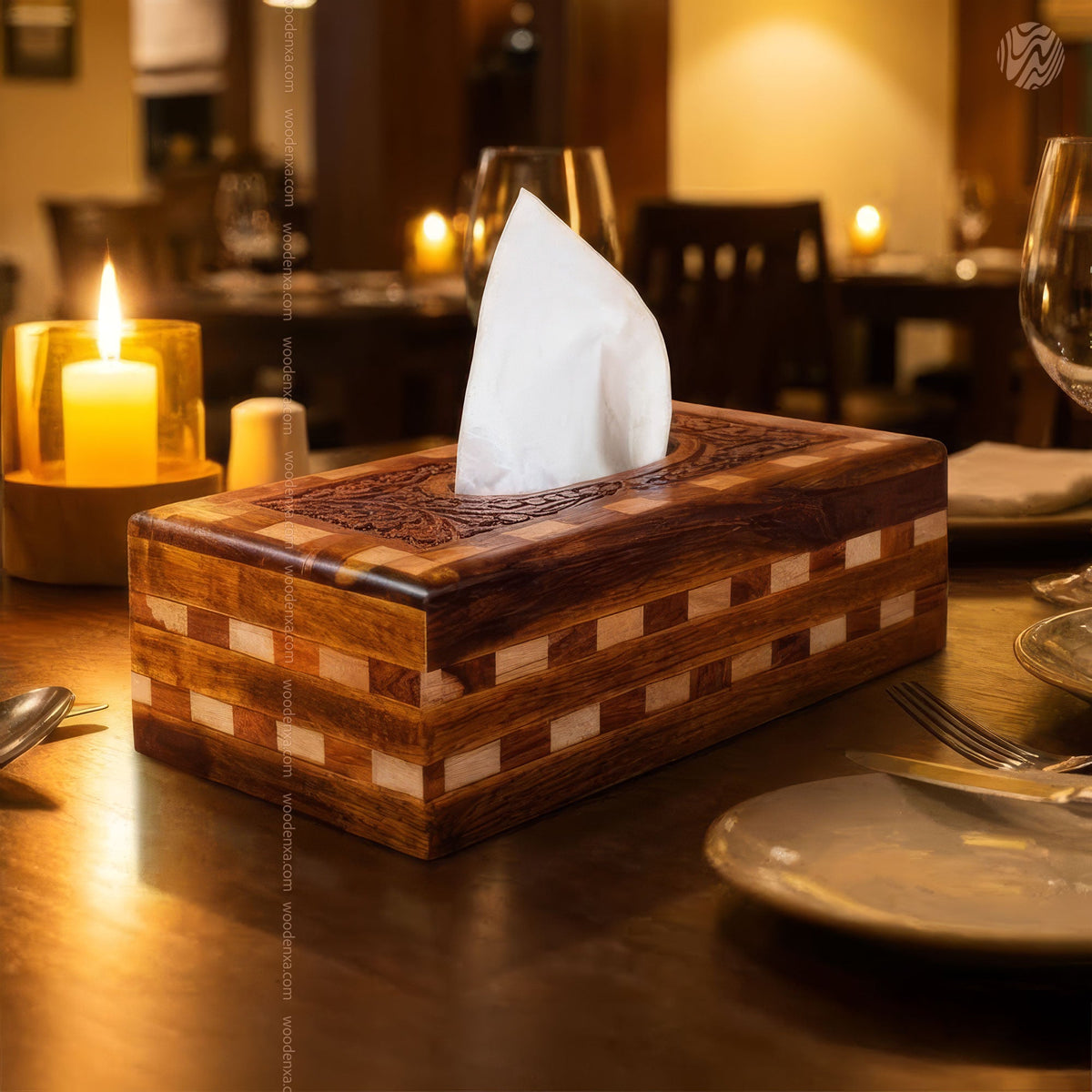 Wooden Tissue Box Tukri Design | Rustic Handmade Aesthetic by Woodenxa