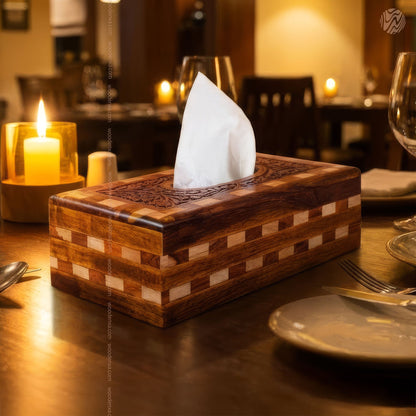 Wooden Tissue Box Tukri Design | Rustic Handmade Aesthetic by Woodenxa